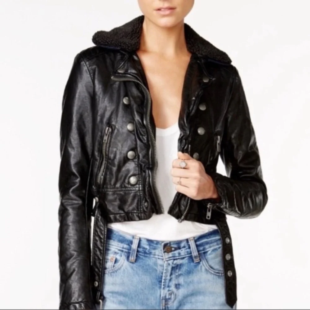 🛑SOLD Free People Asheville Vegan Leather Moto Jacket in Black Size S - Picture 2 of 13